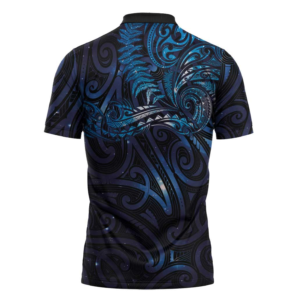 New Zealand New Year-Matariki Zipper Polo Shirt Aotearoa Maori Tattoo Galaxy Sky