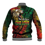Aotearoa One Love Baseball Jacket Reggae Lion with Kakahu Huruhuru