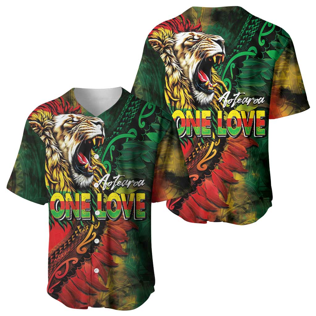 Aotearoa One Love Baseball Jersey Reggae Lion with Kakahu Huruhuru