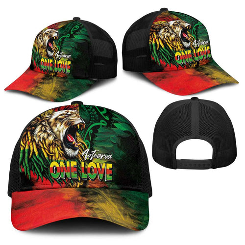 Aotearoa One Love Baseball Net Cap Reggae Lion with Kakahu Huruhuru