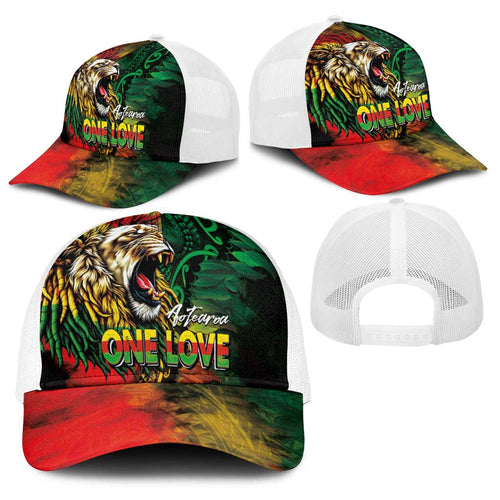 Aotearoa One Love Baseball Net Cap Reggae Lion with Kakahu Huruhuru