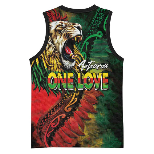 Aotearoa One Love Basketball Jersey Reggae Lion with Kakahu Huruhuru