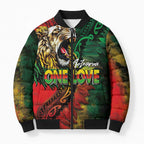 Aotearoa One Love Bomber Puffer Jacket Reggae Lion with Kakahu Huruhuru