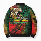 Aotearoa One Love Bomber Puffer Jacket Reggae Lion with Kakahu Huruhuru