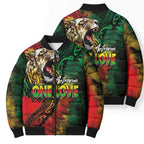 Aotearoa One Love Bomber Puffer Jacket Reggae Lion with Kakahu Huruhuru