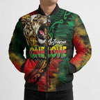 Aotearoa One Love Bomber Puffer Jacket Reggae Lion with Kakahu Huruhuru