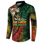Aotearoa One Love Button Sweatshirt Reggae Lion with Kakahu Huruhuru