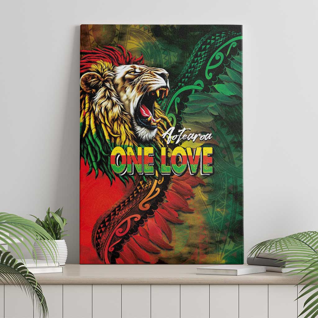 Aotearoa One Love Canvas Wall Art Reggae Lion with Kakahu Huruhuru