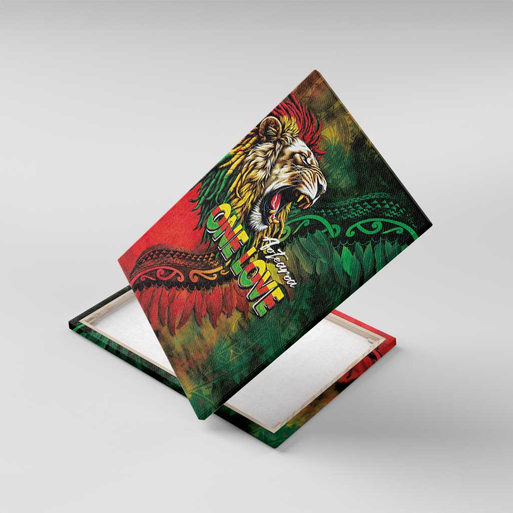 Aotearoa One Love Canvas Wall Art Reggae Lion with Kakahu Huruhuru
