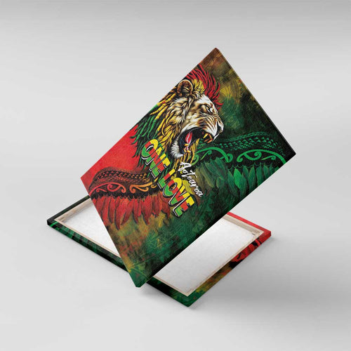 Aotearoa One Love Canvas Wall Art Reggae Lion with Kakahu Huruhuru