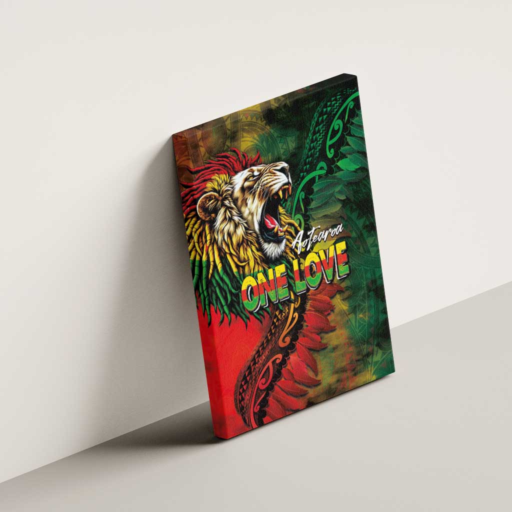 Aotearoa One Love Canvas Wall Art Reggae Lion with Kakahu Huruhuru