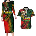 Aotearoa One Love Couples Matching Long Sleeve Bodycon Dress and Hawaiian Shirt Reggae Lion with Kakahu Huruhuru