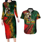 Aotearoa One Love Couples Matching Long Sleeve Bodycon Dress and Hawaiian Shirt Reggae Lion with Kakahu Huruhuru