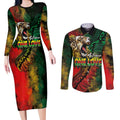 Aotearoa One Love Couples Matching Long Sleeve Bodycon Dress and Long Sleeve Button Shirt Reggae Lion with Kakahu Huruhuru