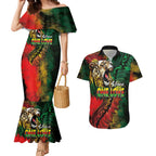 Aotearoa One Love Couples Matching Mermaid Dress and Hawaiian Shirt Reggae Lion with Kakahu Huruhuru
