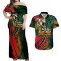 Aotearoa One Love Couples Matching Off Shoulder Maxi Dress and Hawaiian Shirt Reggae Lion with Kakahu Huruhuru