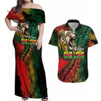 Aotearoa One Love Couples Matching Off Shoulder Maxi Dress and Hawaiian Shirt Reggae Lion with Kakahu Huruhuru
