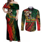 Aotearoa One Love Couples Matching Off Shoulder Maxi Dress and Long Sleeve Button Shirt Reggae Lion with Kakahu Huruhuru
