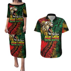 Aotearoa One Love Couples Matching Puletasi and Hawaiian Shirt Reggae Lion with Kakahu Huruhuru