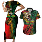 Aotearoa One Love Couples Matching Short Sleeve Bodycon Dress and Hawaiian Shirt Reggae Lion with Kakahu Huruhuru