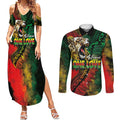 Aotearoa One Love Couples Matching Summer Maxi Dress and Long Sleeve Button Shirt Reggae Lion with Kakahu Huruhuru