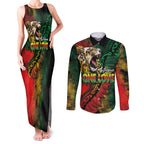 Aotearoa One Love Couples Matching Tank Maxi Dress and Long Sleeve Button Shirt Reggae Lion with Kakahu Huruhuru