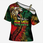 Aotearoa One Love Cross Shoulder Shirt Reggae Lion with Kakahu Huruhuru