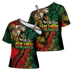 Aotearoa One Love Cross Shoulder Shirt Reggae Lion with Kakahu Huruhuru