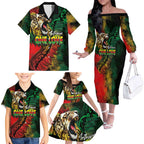 Aotearoa One Love Family Matching Off The Shoulder Long Sleeve Dress and Hawaiian Shirt Reggae Lion with Kakahu Huruhuru