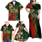 Aotearoa One Love Family Matching Off Shoulder Maxi Dress and Hawaiian Shirt Reggae Lion with Kakahu Huruhuru