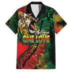 Aotearoa One Love Family Matching Off Shoulder Short Dress and Hawaiian Shirt Reggae Lion with Kakahu Huruhuru