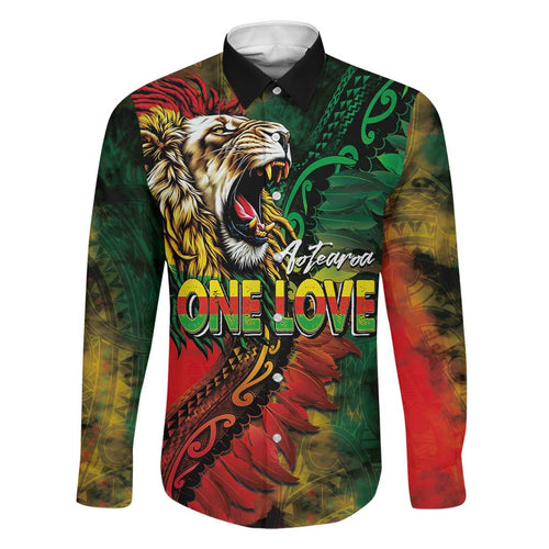 Aotearoa One Love Family Matching Off Shoulder Short Dress and Hawaiian Shirt Reggae Lion with Kakahu Huruhuru