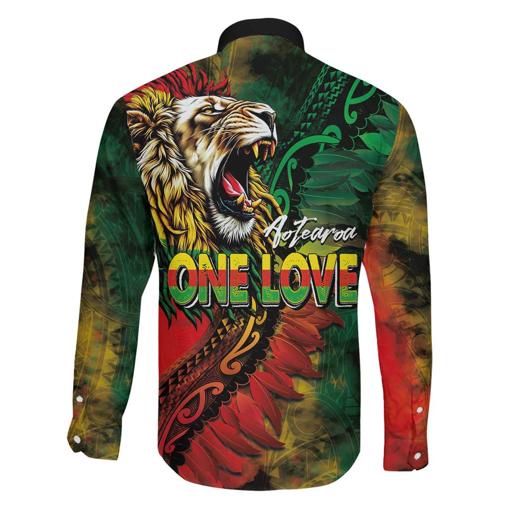 Aotearoa One Love Family Matching Off Shoulder Short Dress and Hawaiian Shirt Reggae Lion with Kakahu Huruhuru