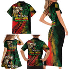 Aotearoa One Love Family Matching Short Sleeve Bodycon Dress and Hawaiian Shirt Reggae Lion with Kakahu Huruhuru