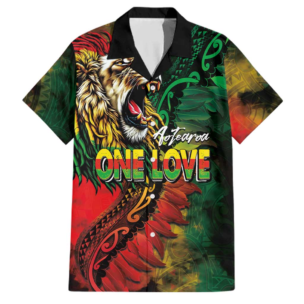 Aotearoa One Love Family Matching Tank Maxi Dress and Hawaiian Shirt Reggae Lion with Kakahu Huruhuru