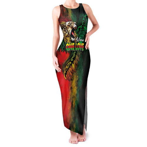 Aotearoa One Love Family Matching Tank Maxi Dress and Hawaiian Shirt Reggae Lion with Kakahu Huruhuru