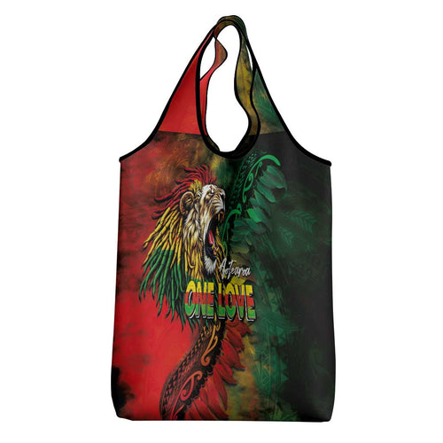 Aotearoa One Love Grocery Bag Reggae Lion with Kakahu Huruhuru