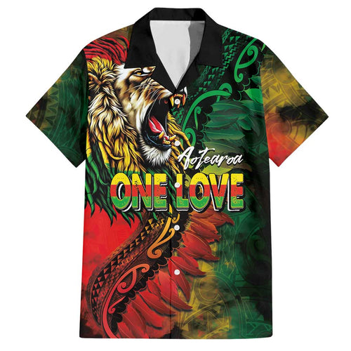 Aotearoa One Love Hawaiian Shirt Reggae Lion with Kakahu Huruhuru