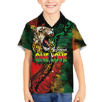 Aotearoa One Love Kid Hawaiian Shirt Reggae Lion with Kakahu Huruhuru