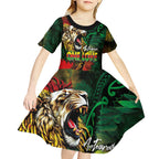 Aotearoa One Love Kid Short Sleeve Dress Reggae Lion with Kakahu Huruhuru