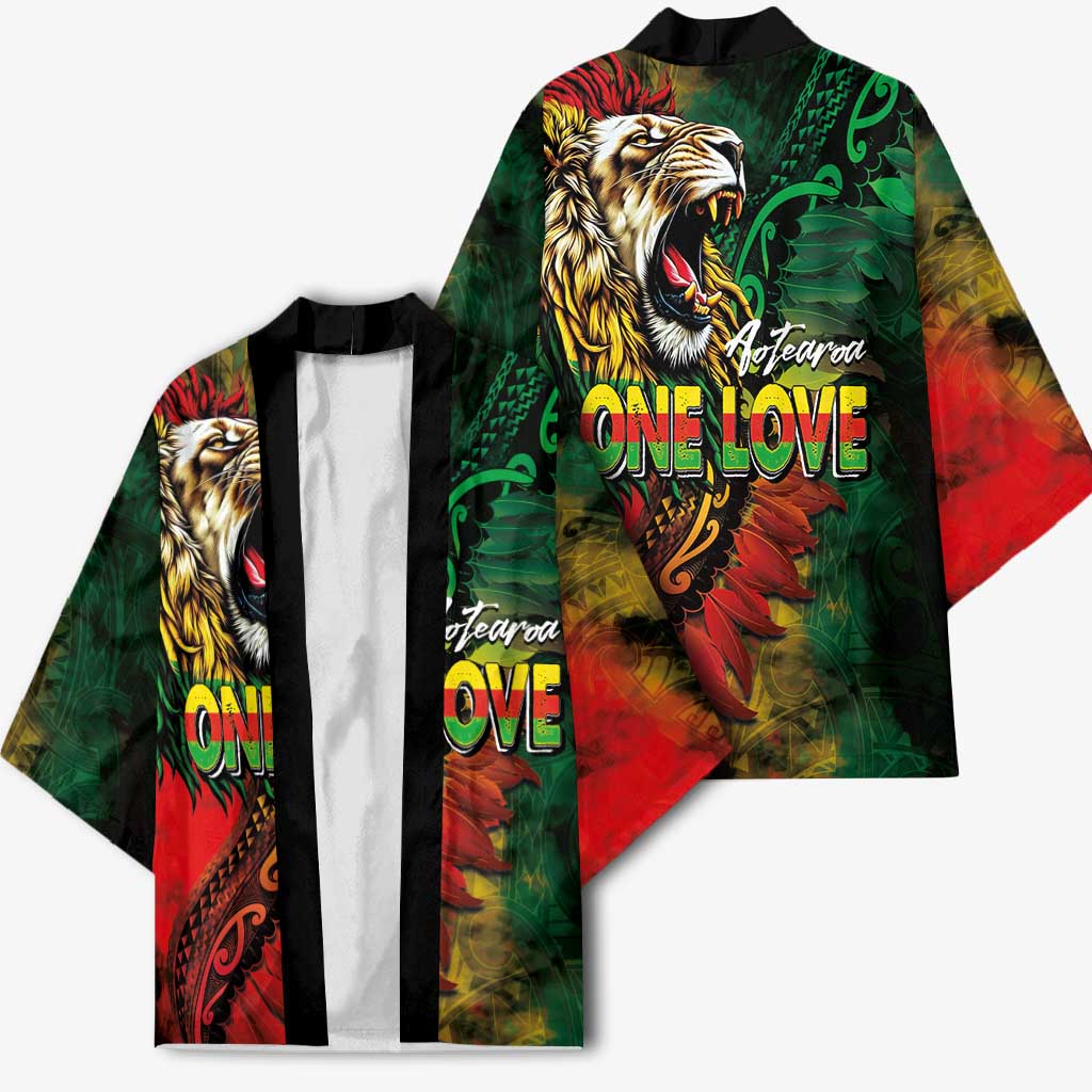 Aotearoa One Love Kimono Reggae Lion with Kakahu Huruhuru