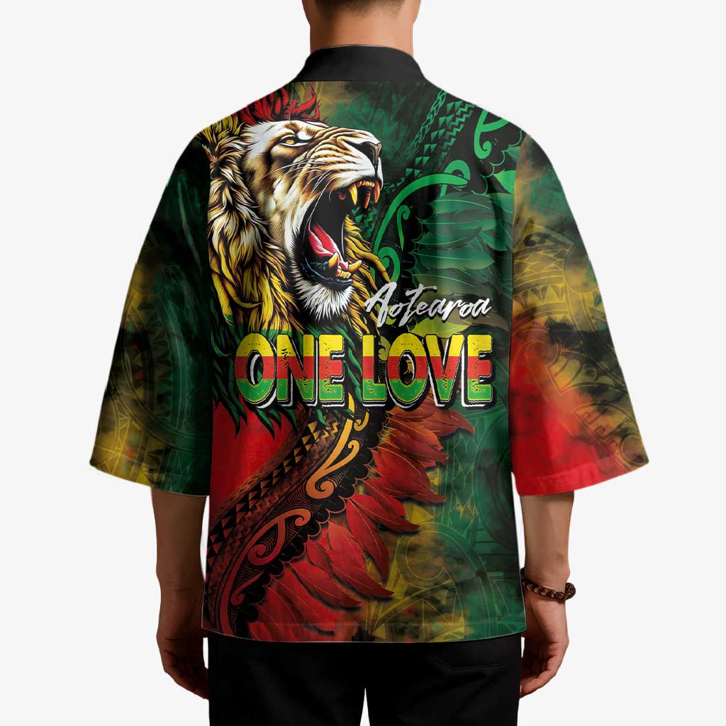 Aotearoa One Love Kimono Reggae Lion with Kakahu Huruhuru