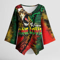 Aotearoa One Love Kimono Sleeve Blouse Reggae Lion with Kakahu Huruhuru