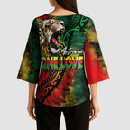 Aotearoa One Love Kimono Sleeve Blouse Reggae Lion with Kakahu Huruhuru