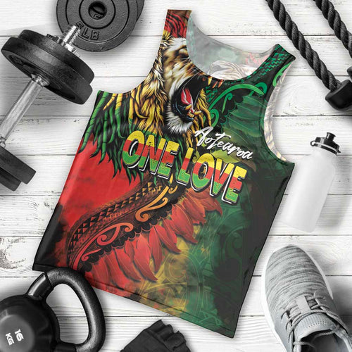 Aotearoa One Love Men Tank Top Reggae Lion with Kakahu Huruhuru