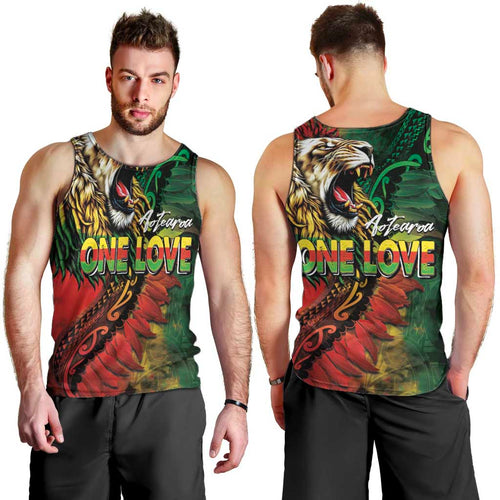 Aotearoa One Love Men Tank Top Reggae Lion with Kakahu Huruhuru