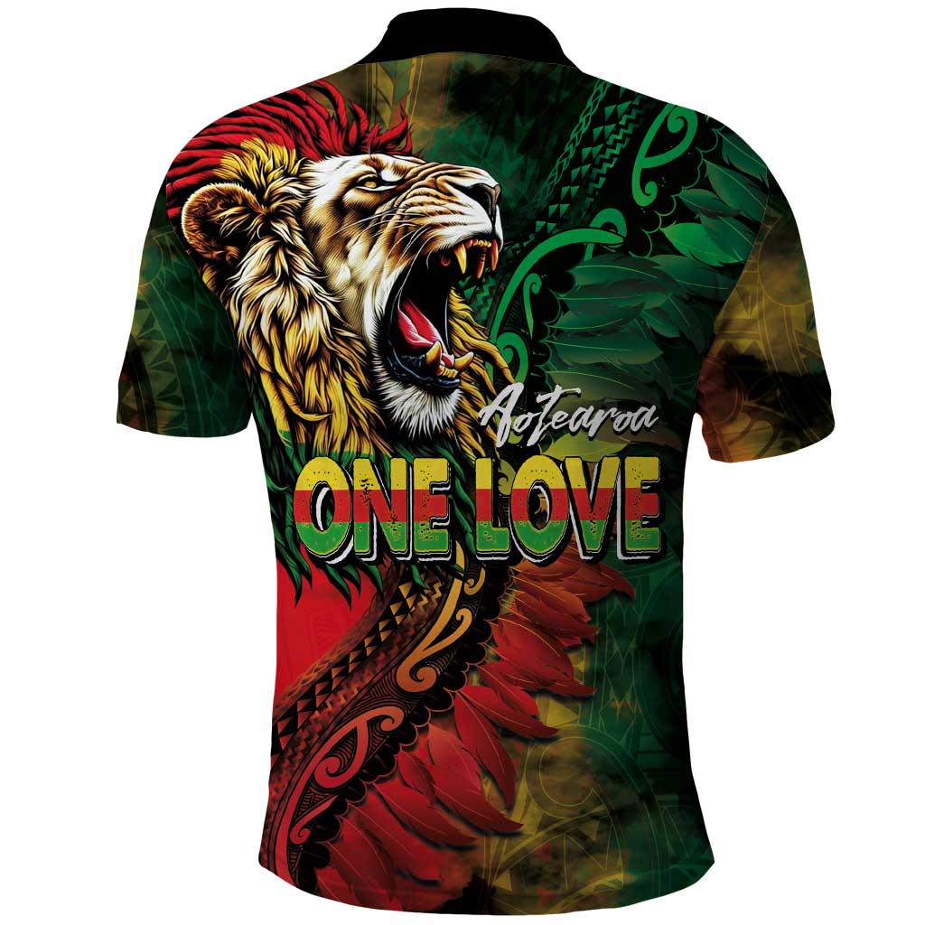 Aotearoa One Love Polo Shirt Reggae Lion with Kakahu Huruhuru