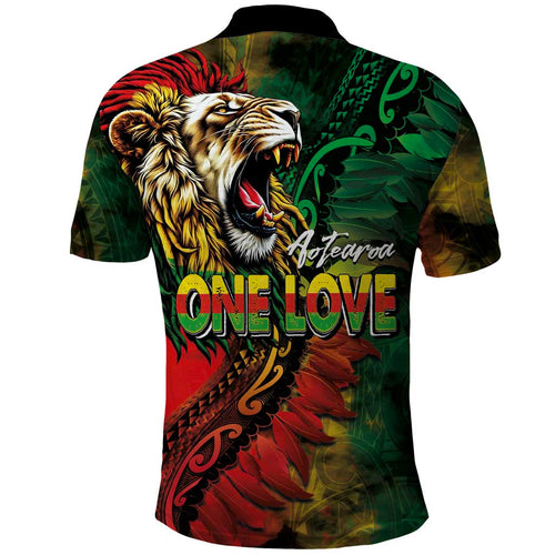 Aotearoa One Love Polo Shirt Reggae Lion with Kakahu Huruhuru