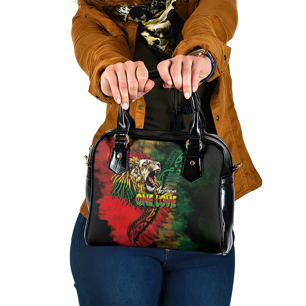 Aotearoa One Love Shoulder Handbag Reggae Lion with Kakahu Huruhuru