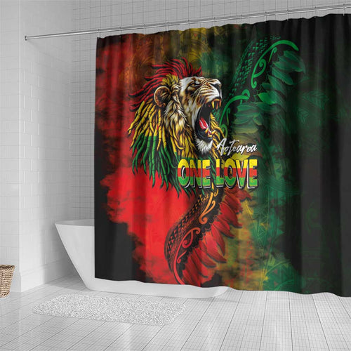 Aotearoa One Love Shower Curtain Reggae Lion with Kakahu Huruhuru